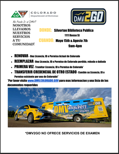 flier for mobile DMV on 8/7 from 9-4pm at the library